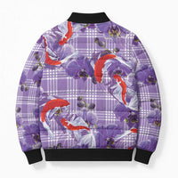 Lavender Palaka Hawaii Aloha Bomber Puffer Jacket Koi Pond Mix Orchids - Polynesian Pride