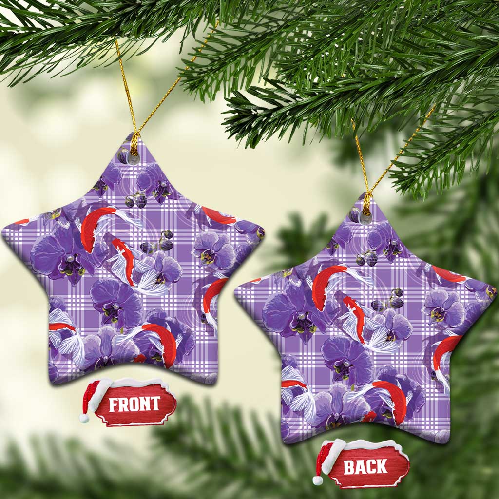 Lavender Palaka Hawaii Aloha Ceramic Ornament Koi Pond Mix Orchids - Polynesian Pride