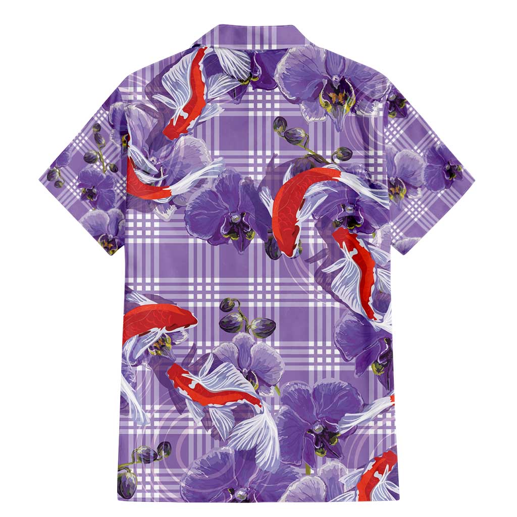Lavender Palaka Hawaii Aloha Family Matching Mermaid Dress and Hawaiian Shirt Koi Pond Mix Orchids - Polynesian Pride
