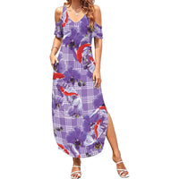 Lavender Palaka Hawaii Aloha Family Matching Summer Maxi Dress and Hawaiian Shirt Koi Pond Mix Orchids - Polynesian Pride