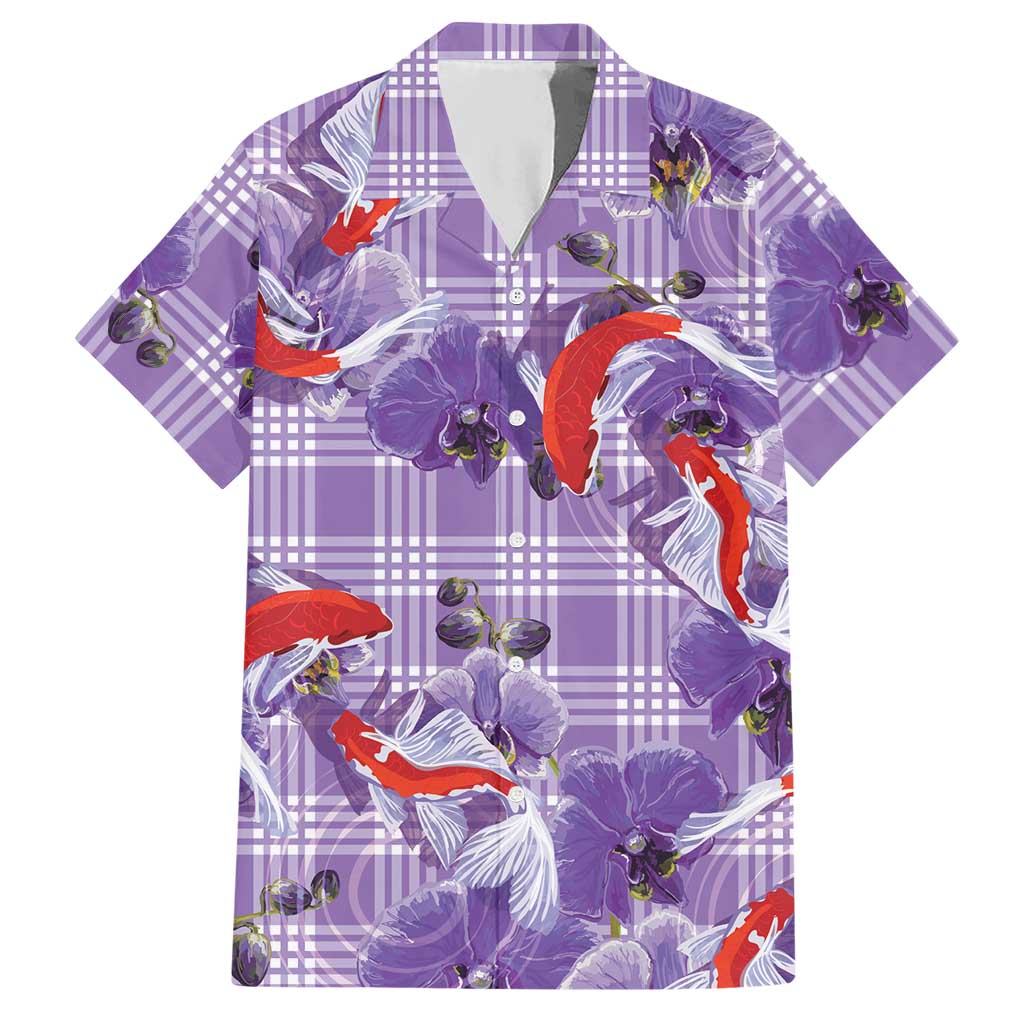 Lavender Palaka Hawaii Aloha Hawaiian Shirt Koi Pond Mix Orchids - Polynesian Pride