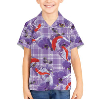 Lavender Palaka Hawaii Aloha Kid Hawaiian Shirt Koi Pond Mix Orchids - Polynesian Pride