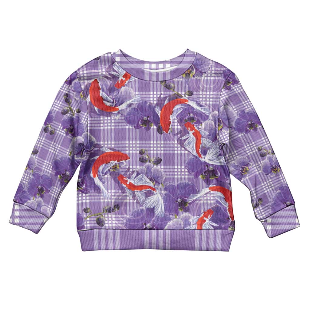 Lavender Palaka Hawaii Aloha Kid Ugly Christmas Sweater Koi Pond Mix Orchids - Polynesian Pride