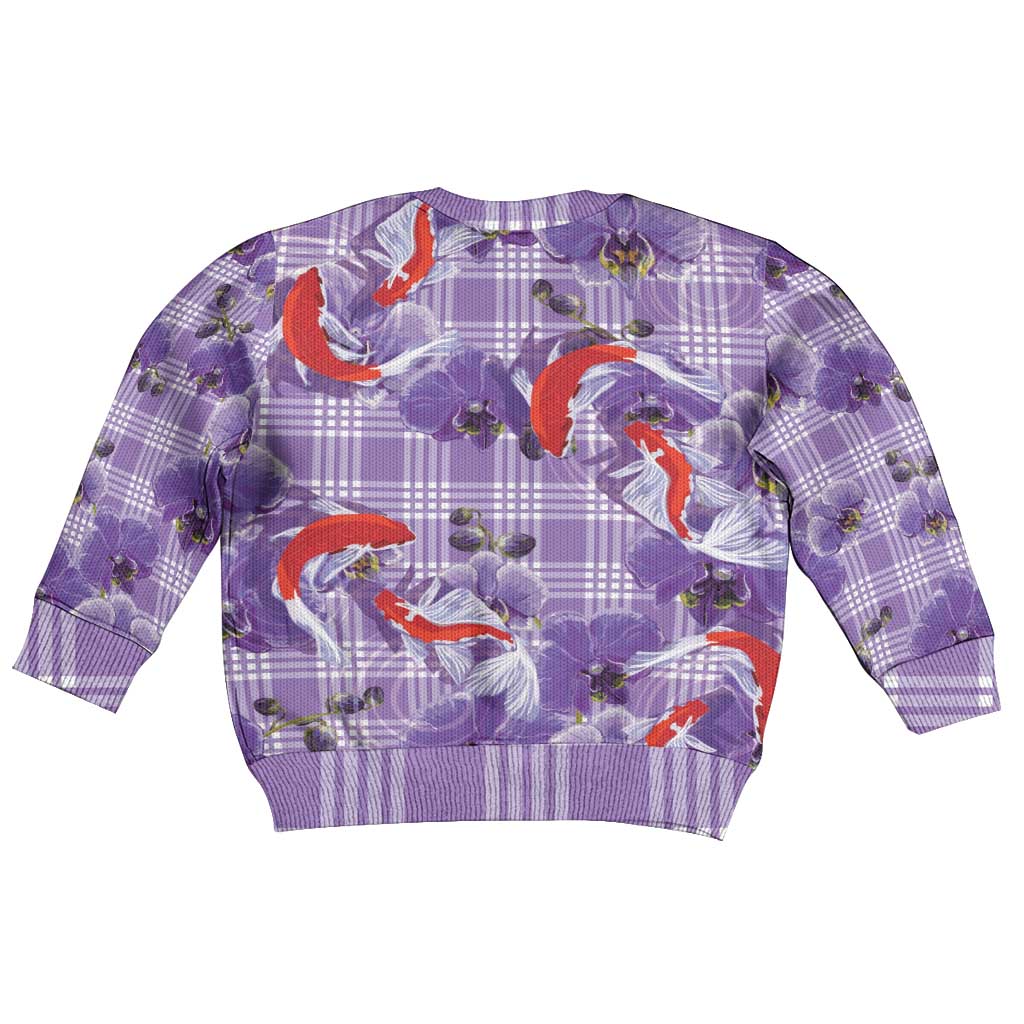 Lavender Palaka Hawaii Aloha Kid Ugly Christmas Sweater Koi Pond Mix Orchids - Polynesian Pride