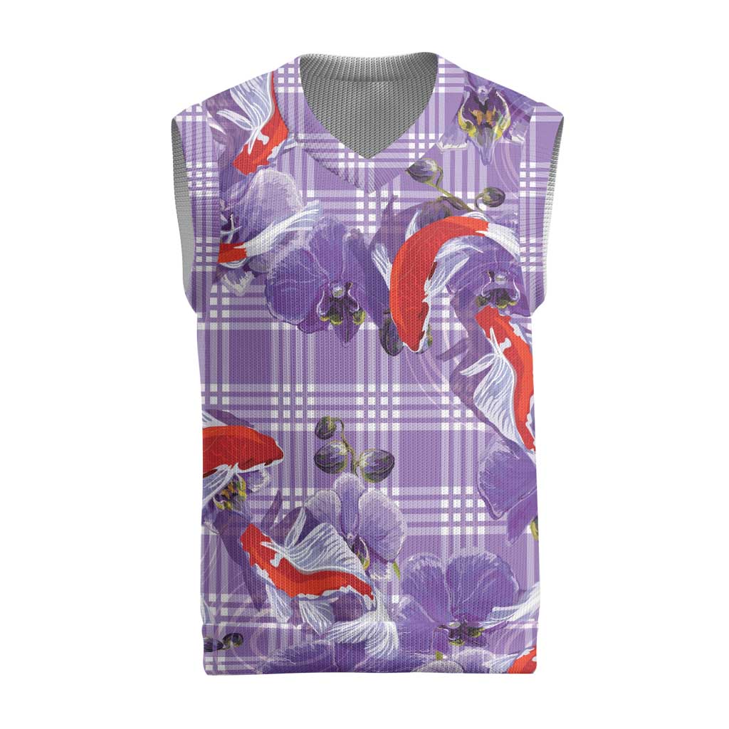 Lavender Palaka Hawaii Aloha Christmas Knitted V-Neck Vest Koi Pond Mix Orchids - Polynesian Pride