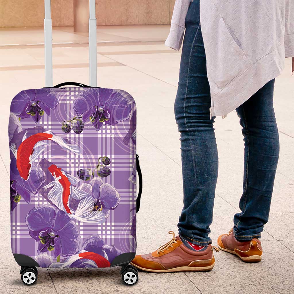 Lavender Palaka Hawaii Aloha Luggage Cover Koi Pond Mix Orchids - Polynesian Pride