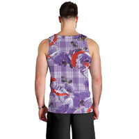 Lavender Palaka Hawaii Aloha Men Tank Top Koi Pond Mix Orchids - Polynesian Pride
