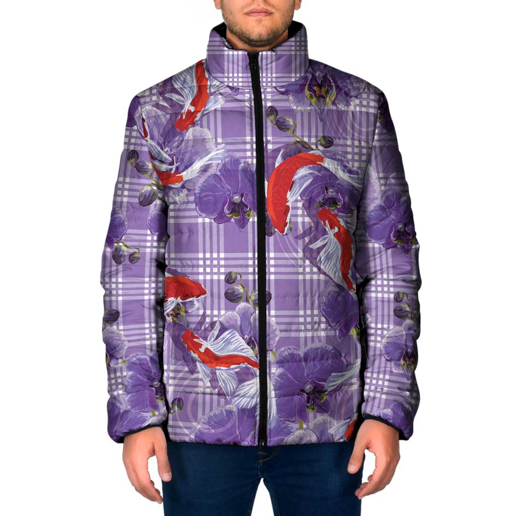 Lavender Palaka Hawaii Aloha Padded Jacket Koi Pond Mix Orchids - Polynesian Pride
