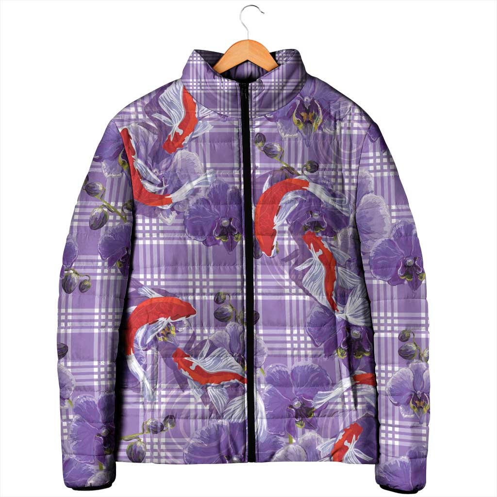 Lavender Palaka Hawaii Aloha Padded Jacket Koi Pond Mix Orchids - Polynesian Pride