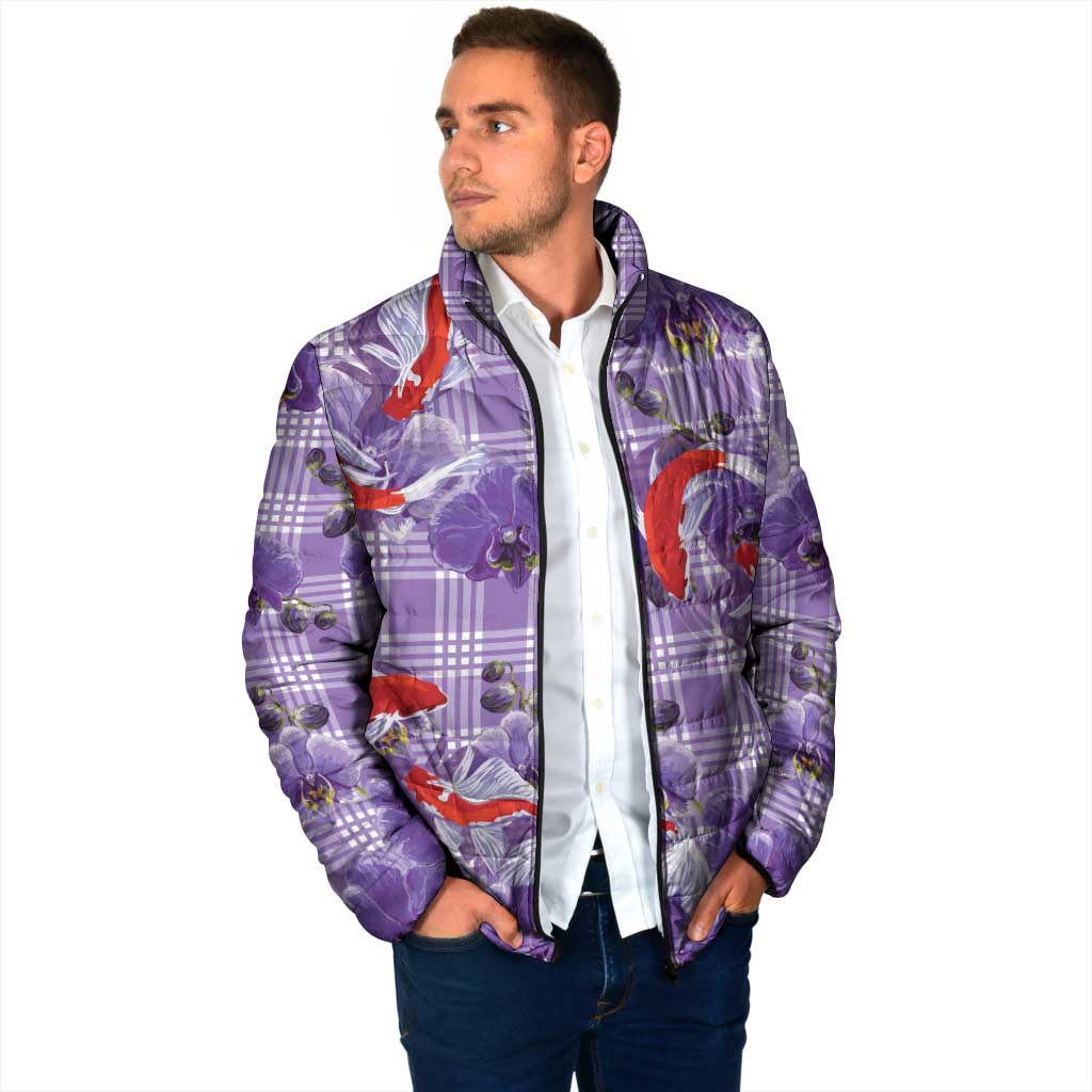 Lavender Palaka Hawaii Aloha Padded Jacket Koi Pond Mix Orchids - Polynesian Pride