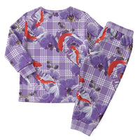 Lavender Palaka Hawaii Aloha Christmas Pajama Set Koi Pond Mix Orchids - Polynesian Pride