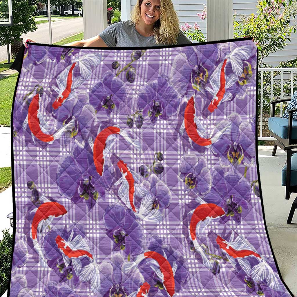 Lavender Palaka Hawaii Aloha Quilt Koi Pond Mix Orchids - Polynesian Pride