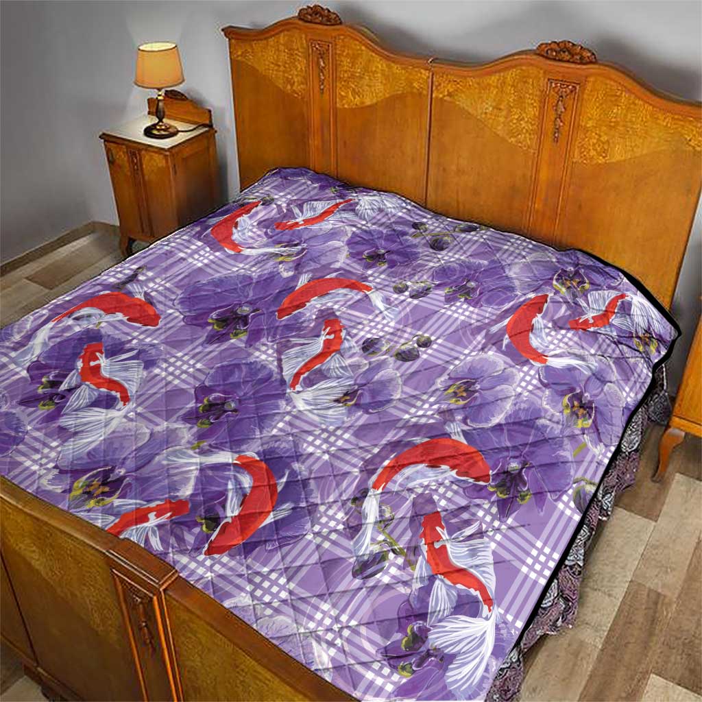 Lavender Palaka Hawaii Aloha Quilt Koi Pond Mix Orchids - Polynesian Pride