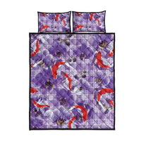 Lavender Palaka Hawaii Aloha Quilt Bed Set Koi Pond Mix Orchids - Polynesian Pride