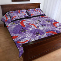 Lavender Palaka Hawaii Aloha Quilt Bed Set Koi Pond Mix Orchids - Polynesian Pride