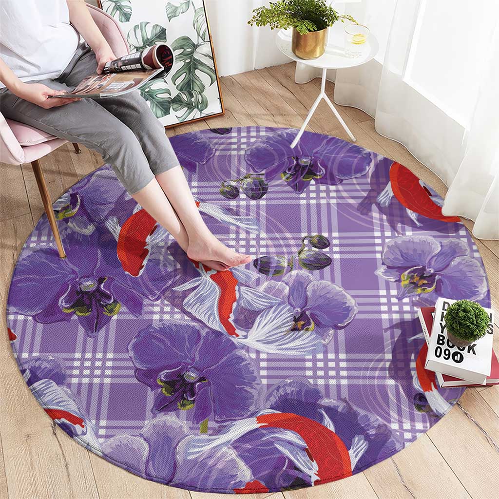 Lavender Palaka Hawaii Aloha Round Carpet Koi Pond Mix Orchids - Polynesian Pride
