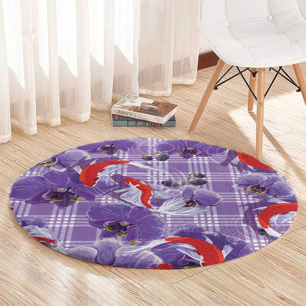 Lavender Palaka Hawaii Aloha Round Carpet Koi Pond Mix Orchids - Polynesian Pride