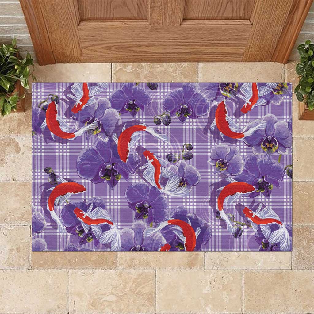 Lavender Palaka Hawaii Aloha Rubber Doormat Koi Pond Mix Orchids - Polynesian Pride
