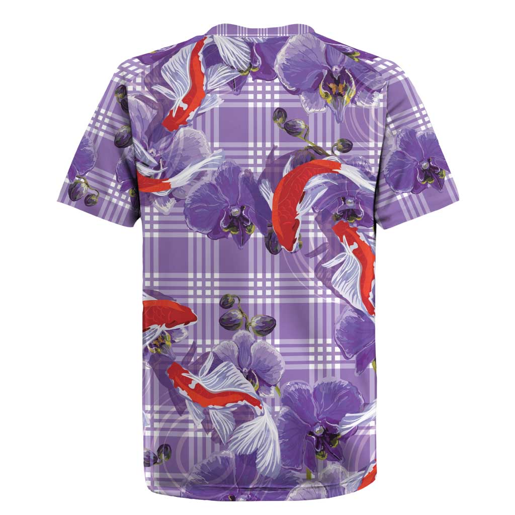 Lavender Palaka Hawaii Aloha Rugby Jersey Koi Pond Mix Orchids - Polynesian Pride