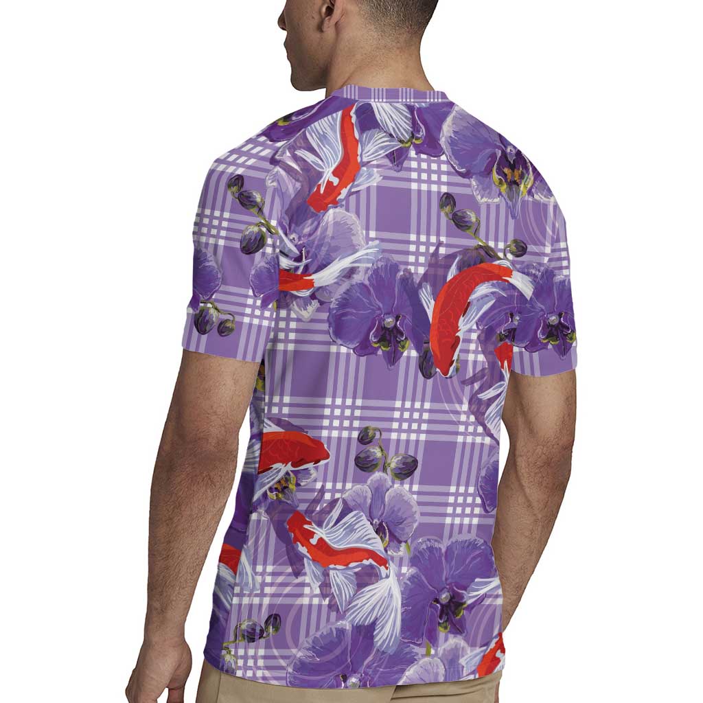 Lavender Palaka Hawaii Aloha Rugby Jersey Koi Pond Mix Orchids - Polynesian Pride