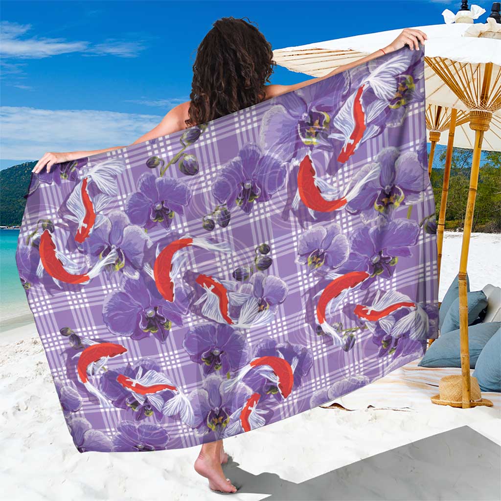 Lavender Palaka Hawaii Aloha Sarong Koi Pond Mix Orchids - Polynesian Pride