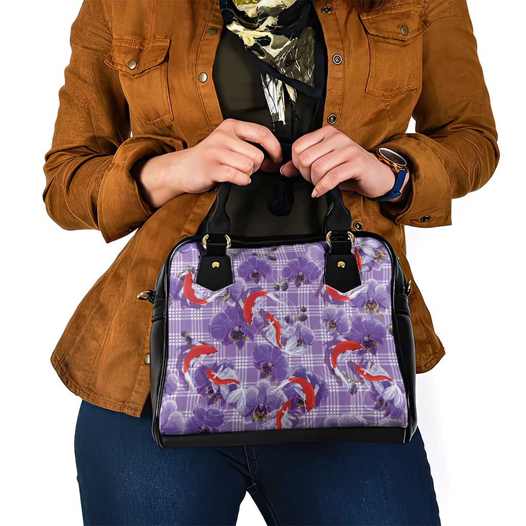 Lavender Palaka Hawaii Aloha Shoulder Handbag Koi Pond Mix Orchids - Polynesian Pride