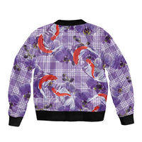 Lavender Palaka Hawaii Aloha Sleeve Zip Bomber Jacket Koi Pond Mix Orchids - Polynesian Pride