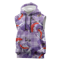 Lavender Palaka Hawaii Aloha Sleeveless Hoodie Koi Pond Mix Orchids - Polynesian Pride
