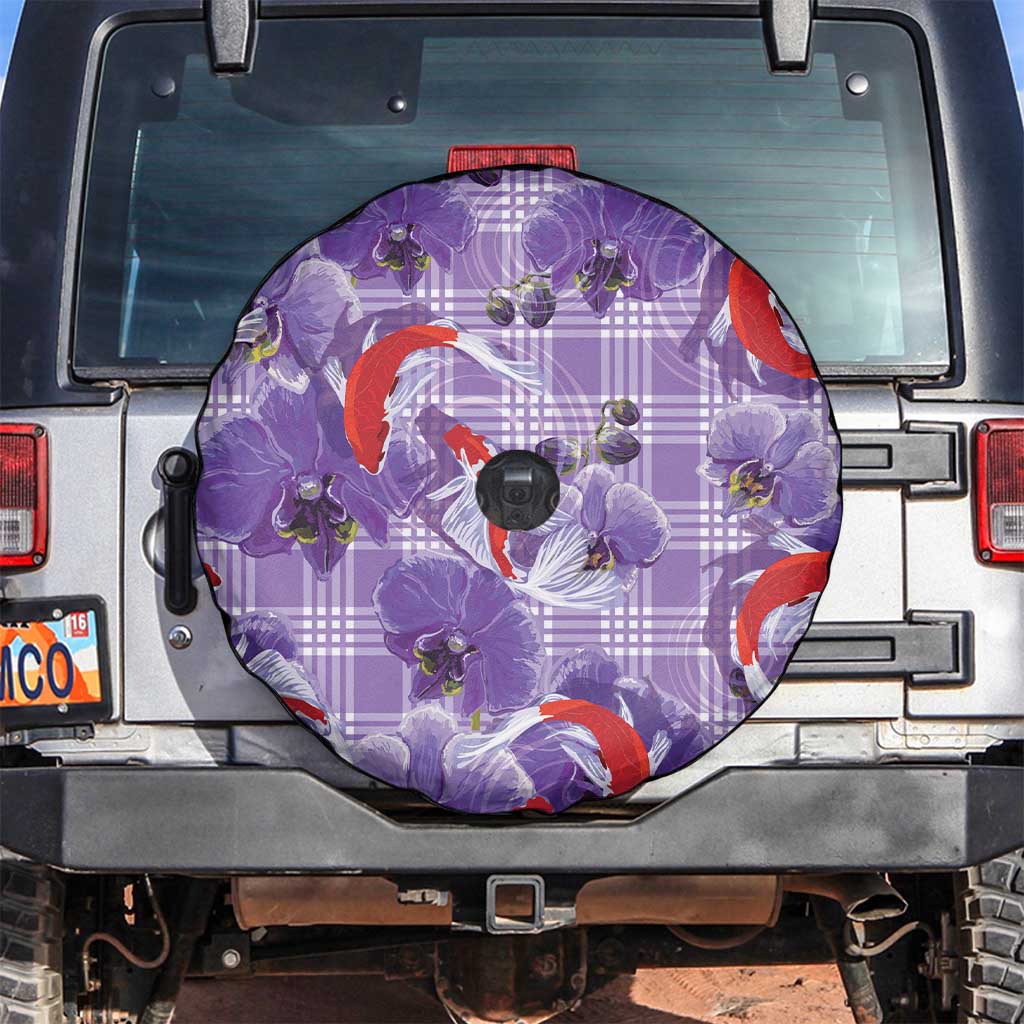 Lavender Palaka Hawaii Aloha Spare Tire Cover Koi Pond Mix Orchids - Polynesian Pride