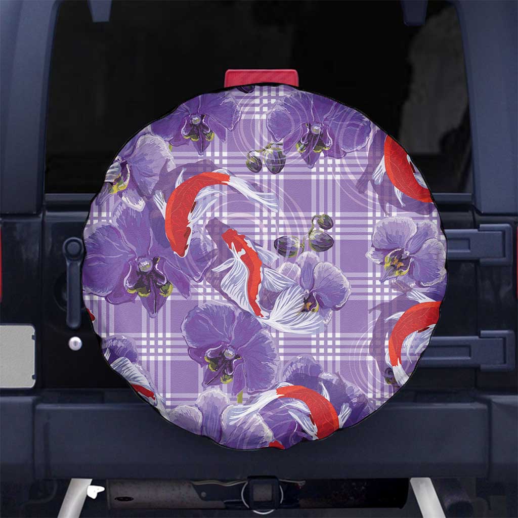 Lavender Palaka Hawaii Aloha Spare Tire Cover Koi Pond Mix Orchids - Polynesian Pride
