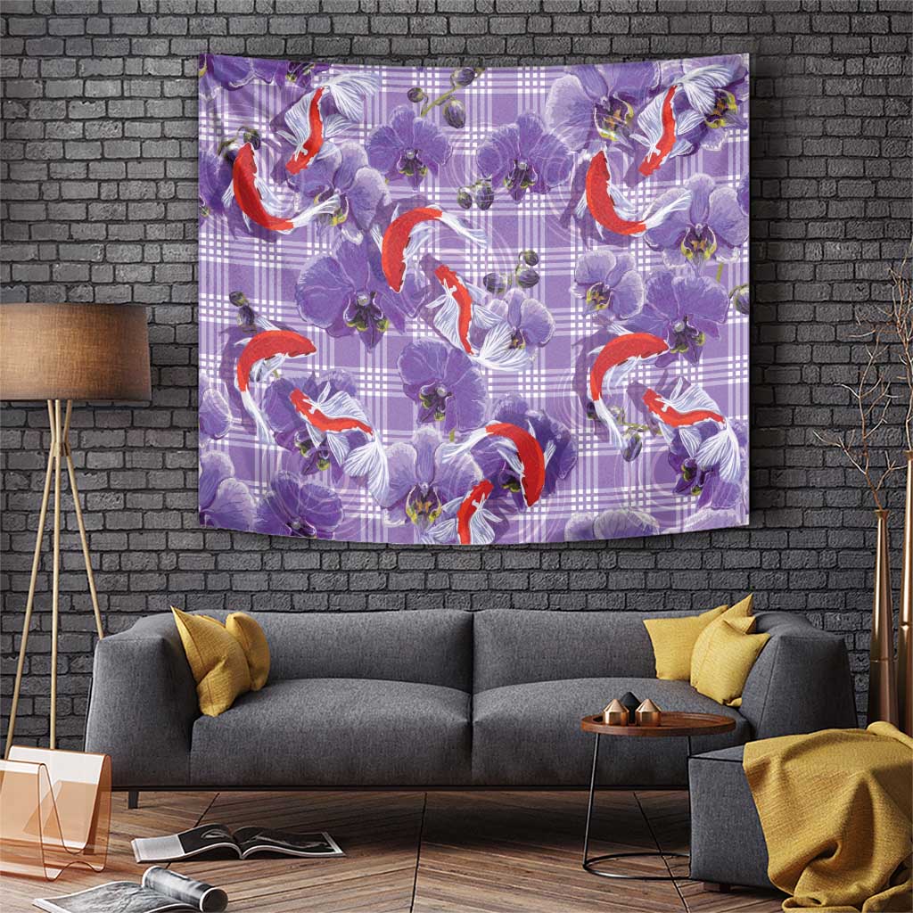 Lavender Palaka Hawaii Aloha Tapestry Koi Pond Mix Orchids - Polynesian Pride