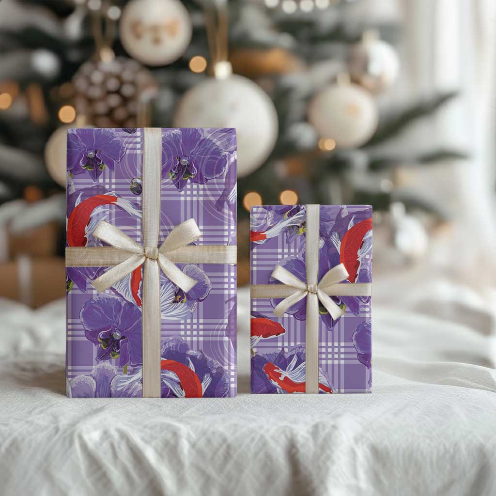 Lavender Palaka Hawaii Aloha Wrapping Paper Koi Pond Mix Orchids