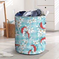 Turquoise Palaka Hawaii Aloha Laundry Basket Koi Pond Mix Plumeria - Polynesian Pride