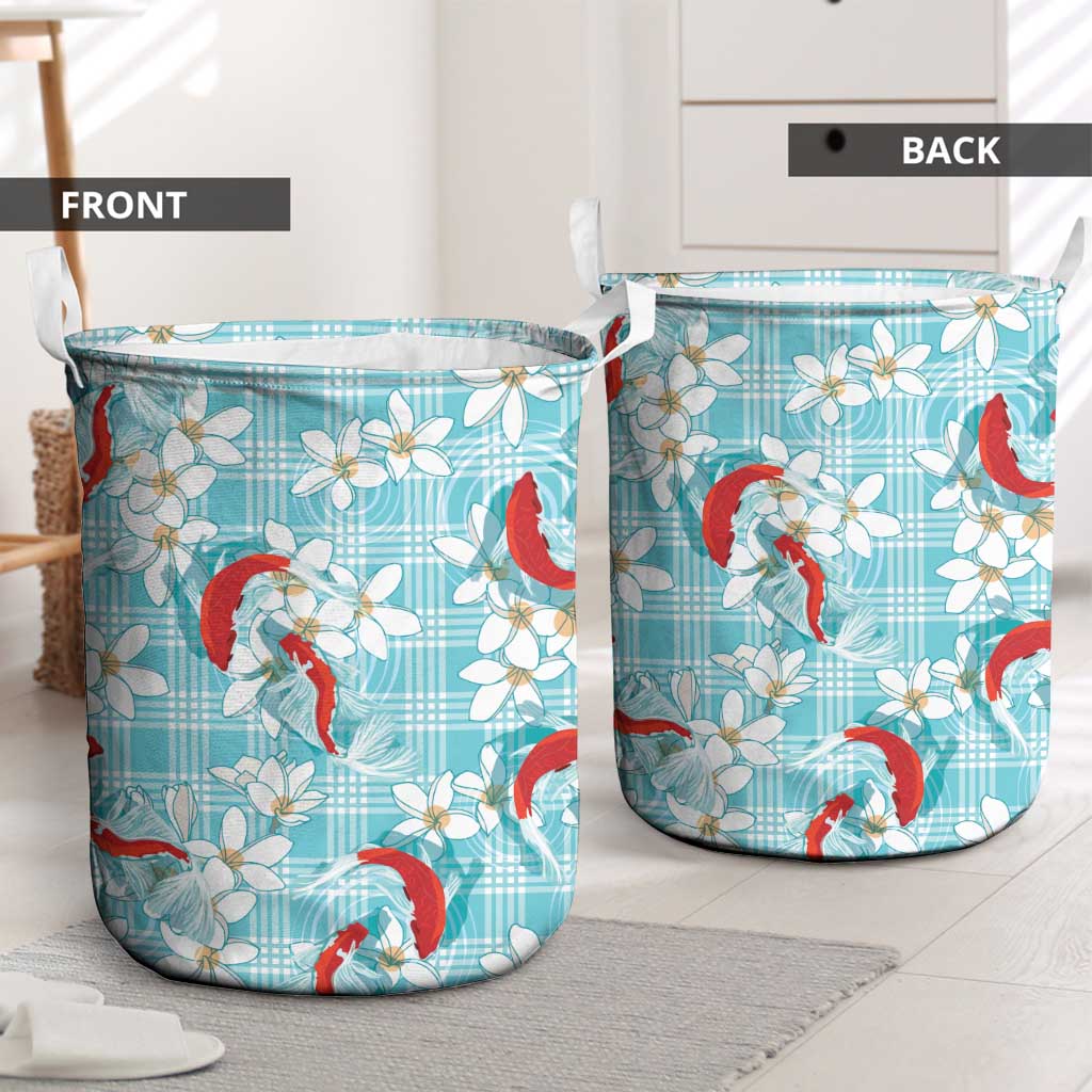 Turquoise Palaka Hawaii Aloha Laundry Basket Koi Pond Mix Plumeria - Polynesian Pride
