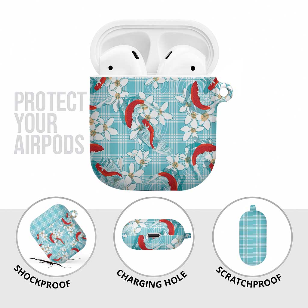 Turquoise Palaka Hawaii Aloha AirPods Case Koi Pond Mix Plumeria - Polynesian Pride