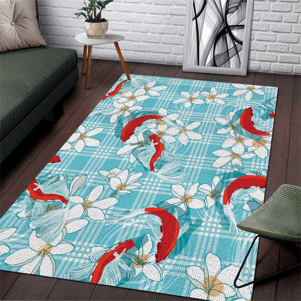 Turquoise Palaka Hawaii Aloha Area Rug Koi Pond Mix Plumeria - Polynesian Pride