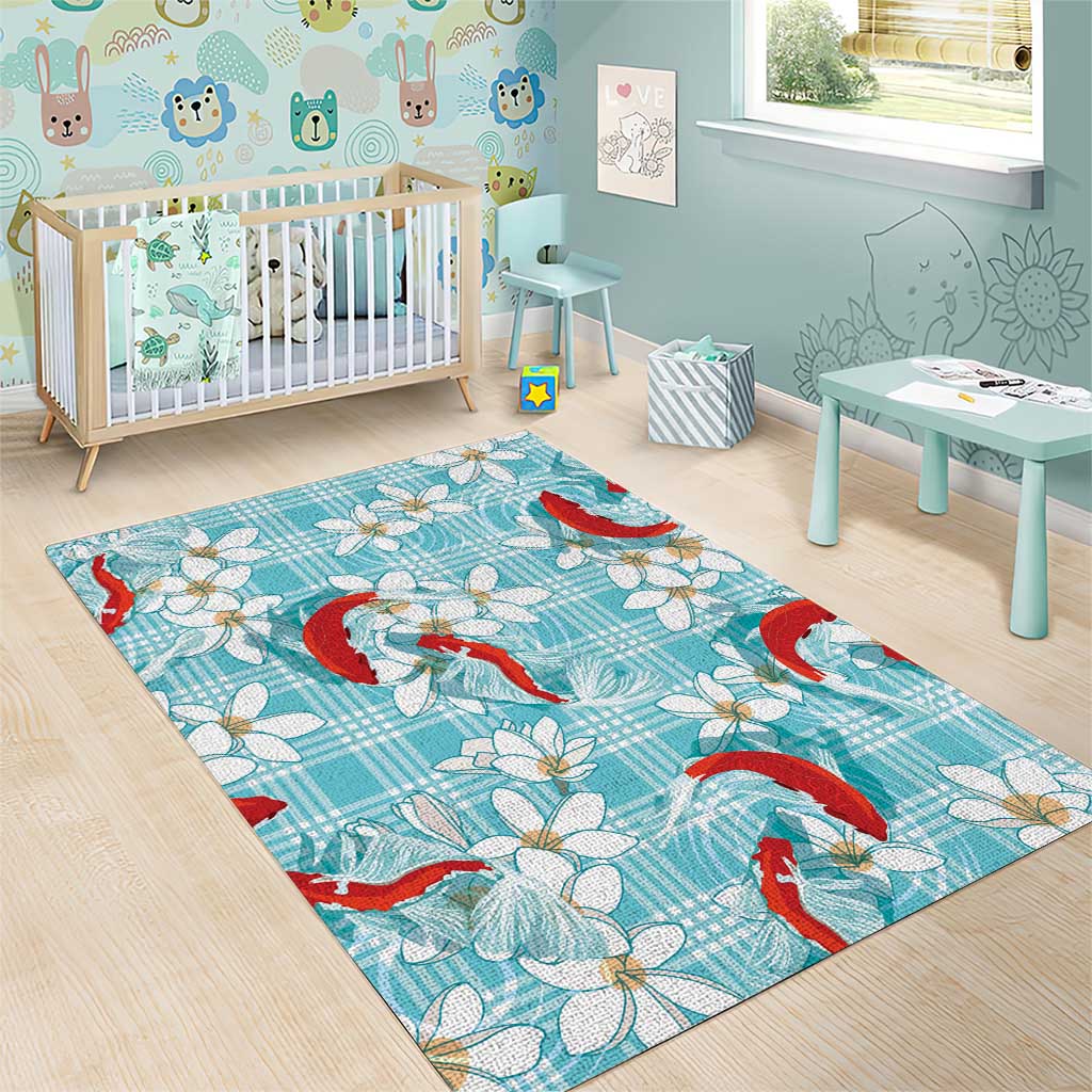 Turquoise Palaka Hawaii Aloha Area Rug Koi Pond Mix Plumeria - Polynesian Pride