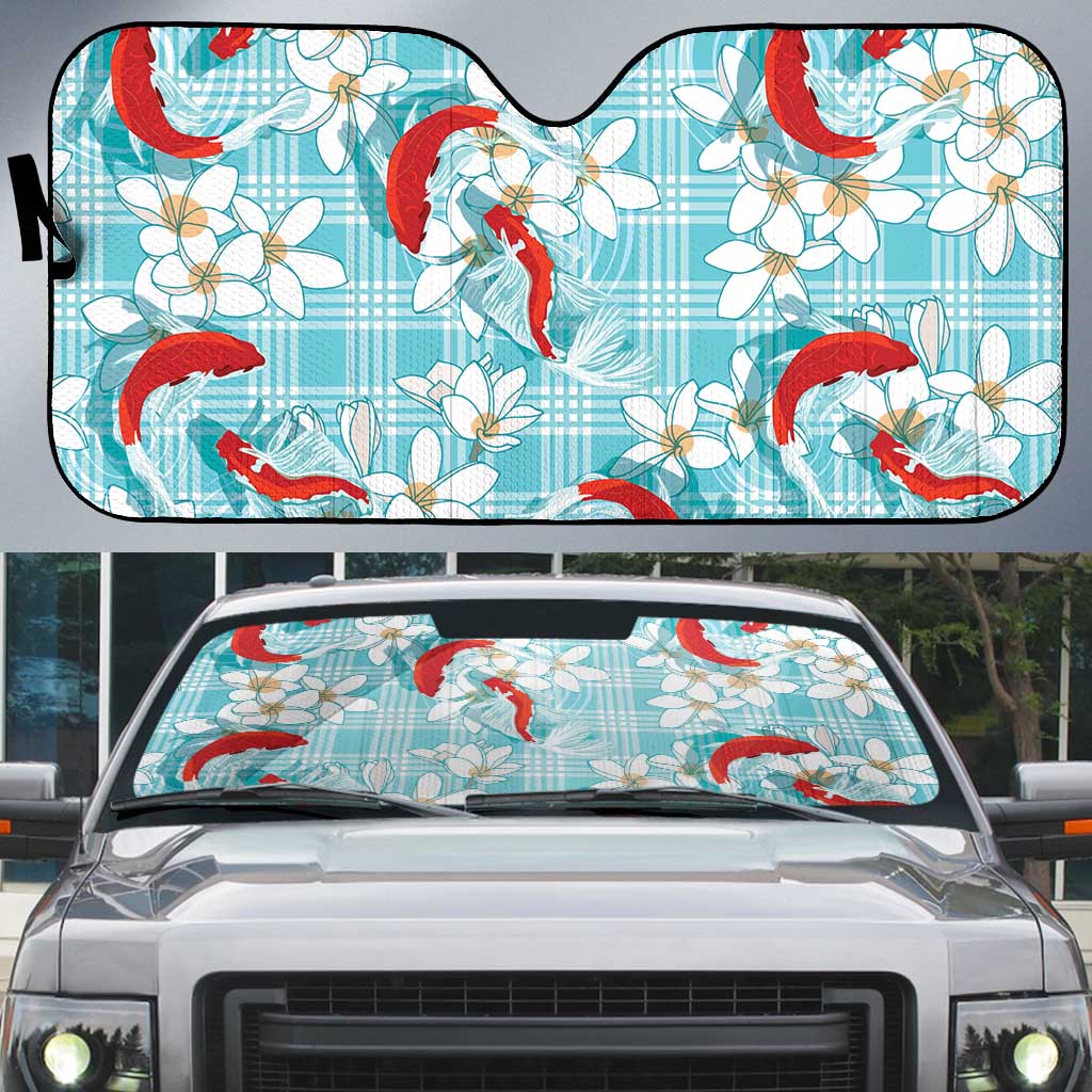 Turquoise Palaka Hawaii Aloha Auto Sun Shade Koi Pond Mix Plumeria - Polynesian Pride
