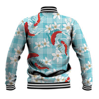 Turquoise Palaka Hawaii Aloha Baseball Jacket Koi Pond Mix Plumeria - Polynesian Pride