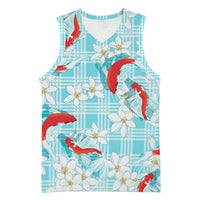 Turquoise Palaka Hawaii Aloha Basketball Jersey Koi Pond Mix Plumeria - Polynesian Pride