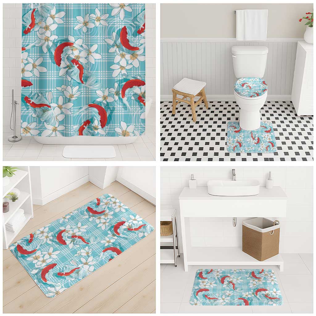 Turquoise Palaka Hawaii Aloha Bathroom Set Koi Pond Mix Plumeria - Polynesian Pride