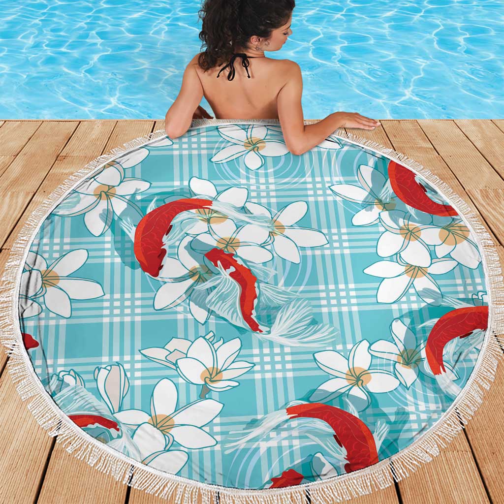 Turquoise Palaka Hawaii Aloha Beach Blanket Koi Pond Mix Plumeria - Polynesian Pride