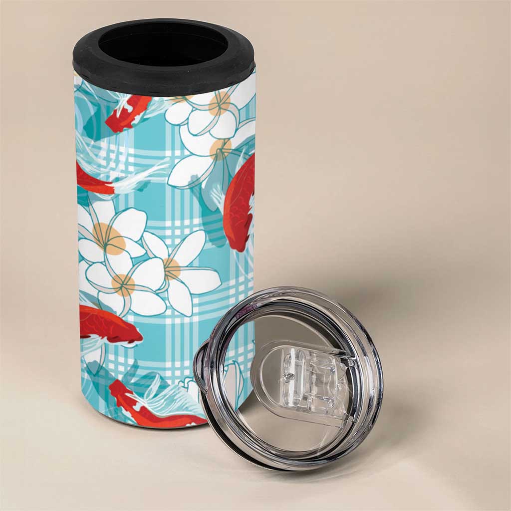 Turquoise Palaka Hawaii Aloha 4 in 1 Can Cooler Tumbler Koi Pond Mix Plumeria - Polynesian Pride