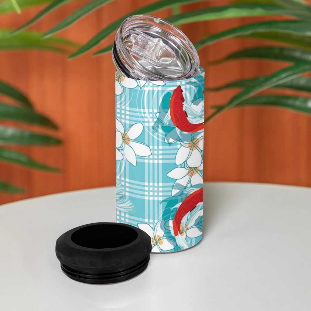 Turquoise Palaka Hawaii Aloha 4 in 1 Can Cooler Tumbler Koi Pond Mix Plumeria - Polynesian Pride
