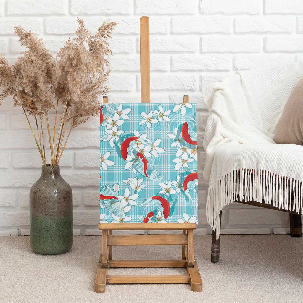 Turquoise Palaka Hawaii Aloha Canvas Wall Art Koi Pond Mix Plumeria - Polynesian Pride