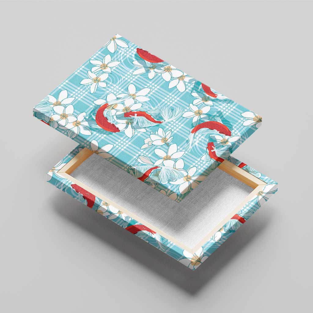 Turquoise Palaka Hawaii Aloha Canvas Wall Art Koi Pond Mix Plumeria - Polynesian Pride