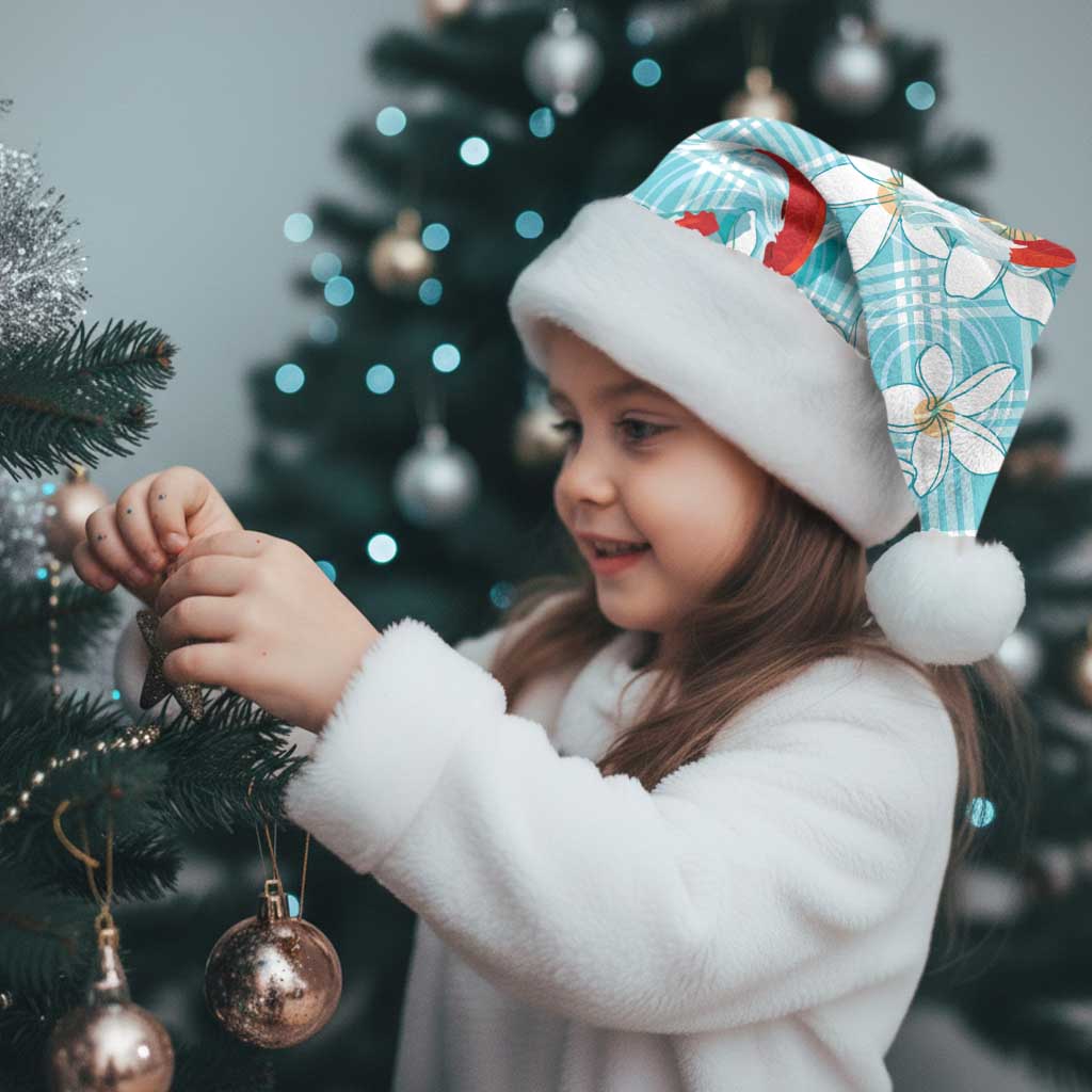 Turquoise Palaka Hawaii Aloha Christmas Santa Hat Koi Pond Mix Plumeria - Polynesian Pride