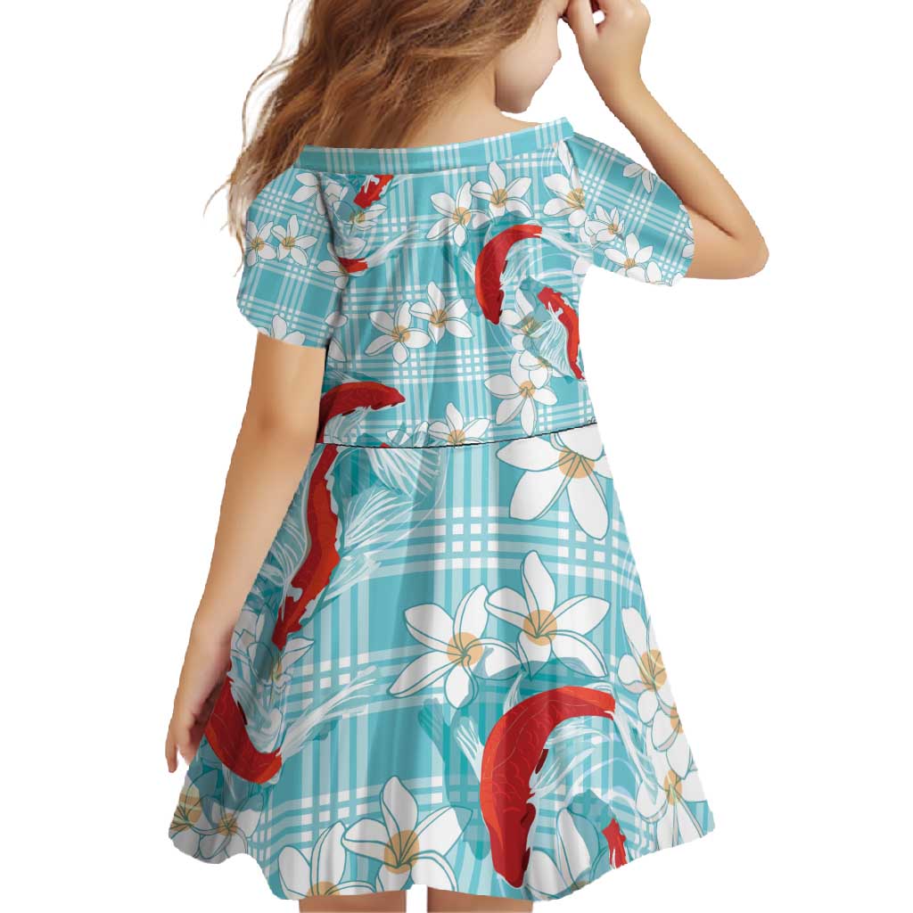 Turquoise Palaka Hawaii Aloha Family Matching Long Sleeve Bodycon Dress and Hawaiian Shirt Koi Pond Mix Plumeria - Polynesian Pride