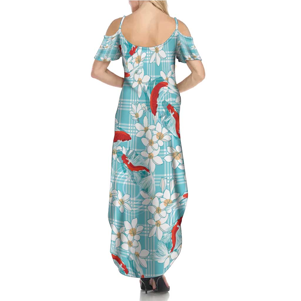 Turquoise Palaka Hawaii Aloha Family Matching Summer Maxi Dress and Hawaiian Shirt Koi Pond Mix Plumeria - Polynesian Pride