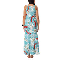 Turquoise Palaka Hawaii Aloha Family Matching Tank Maxi Dress and Hawaiian Shirt Koi Pond Mix Plumeria - Polynesian Pride